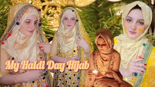 My Haldi hijab day | wedding hijab tutorial | easy wedding haldi hijab styles