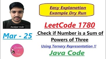 Check if Number is a Sum of Powers of Three | LeetCode 1780 | Java Code | Developer Code