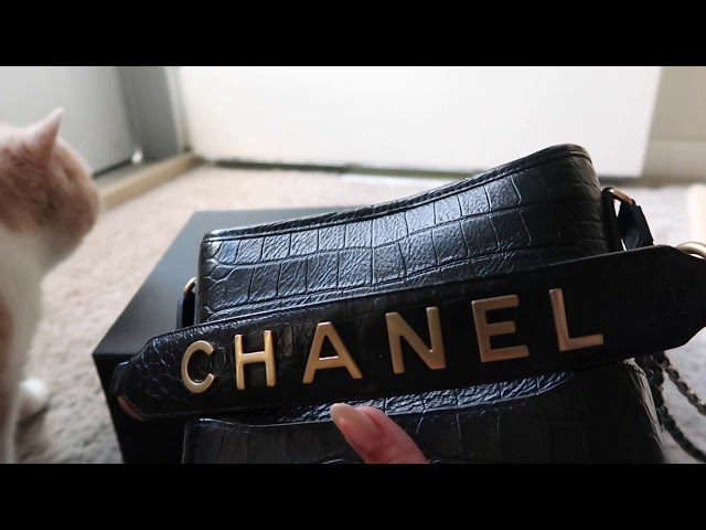 Chanel Large Gabrielle Hobo Crocodile Embossed Black Calfskin