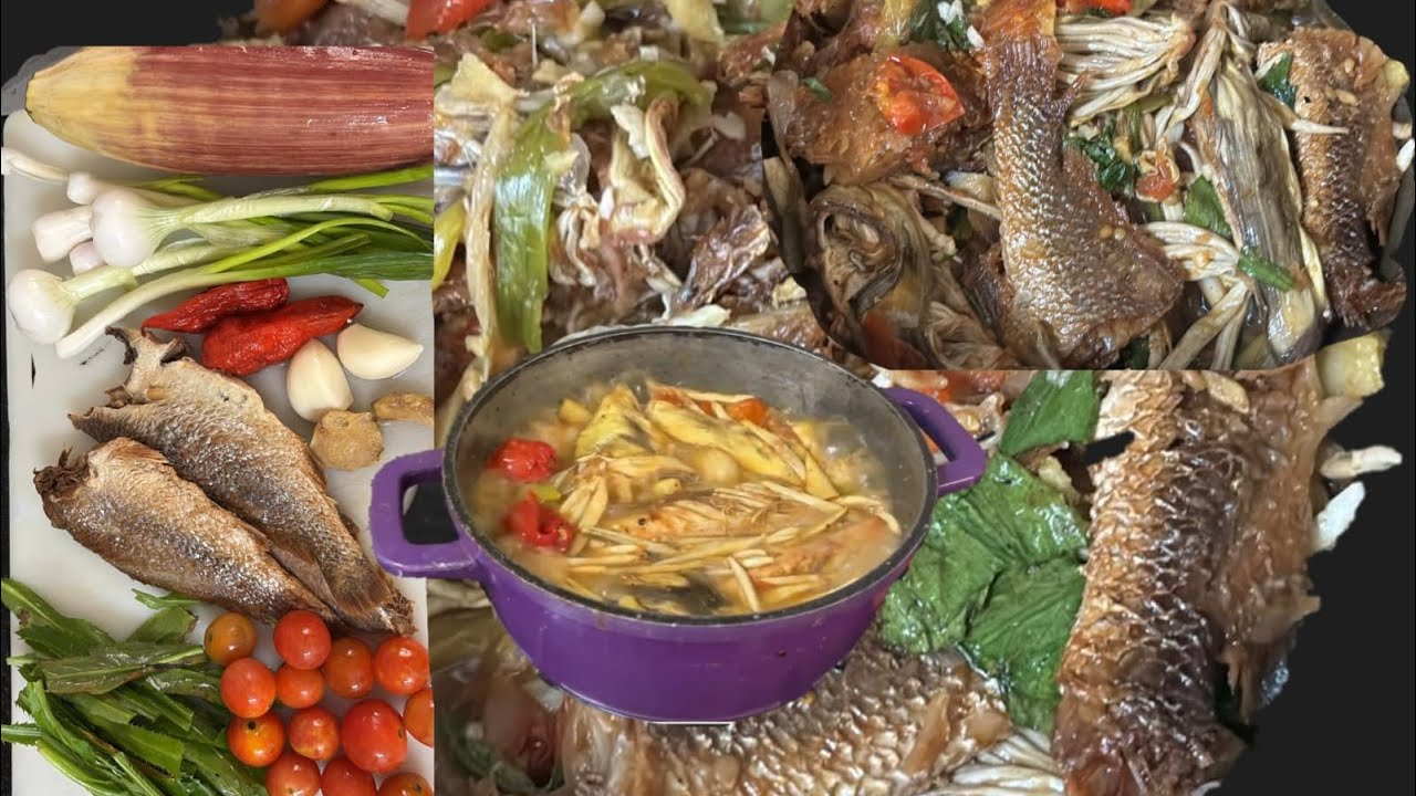 Banana flower with salted dry fish recipe