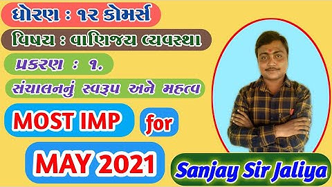 STD 12 B.A. Chap 1 સંચાલનનું સ્વરૂપ અને મહત્વ Most IMP વિકલ્પો  By : Sanjay Jaliya