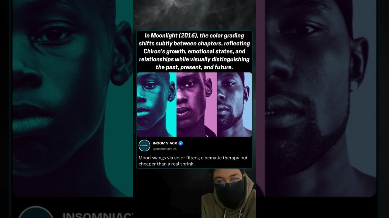 In Moonlight (2016), the color grading shifts subtly between chapters, reflecting Chiron’s growth