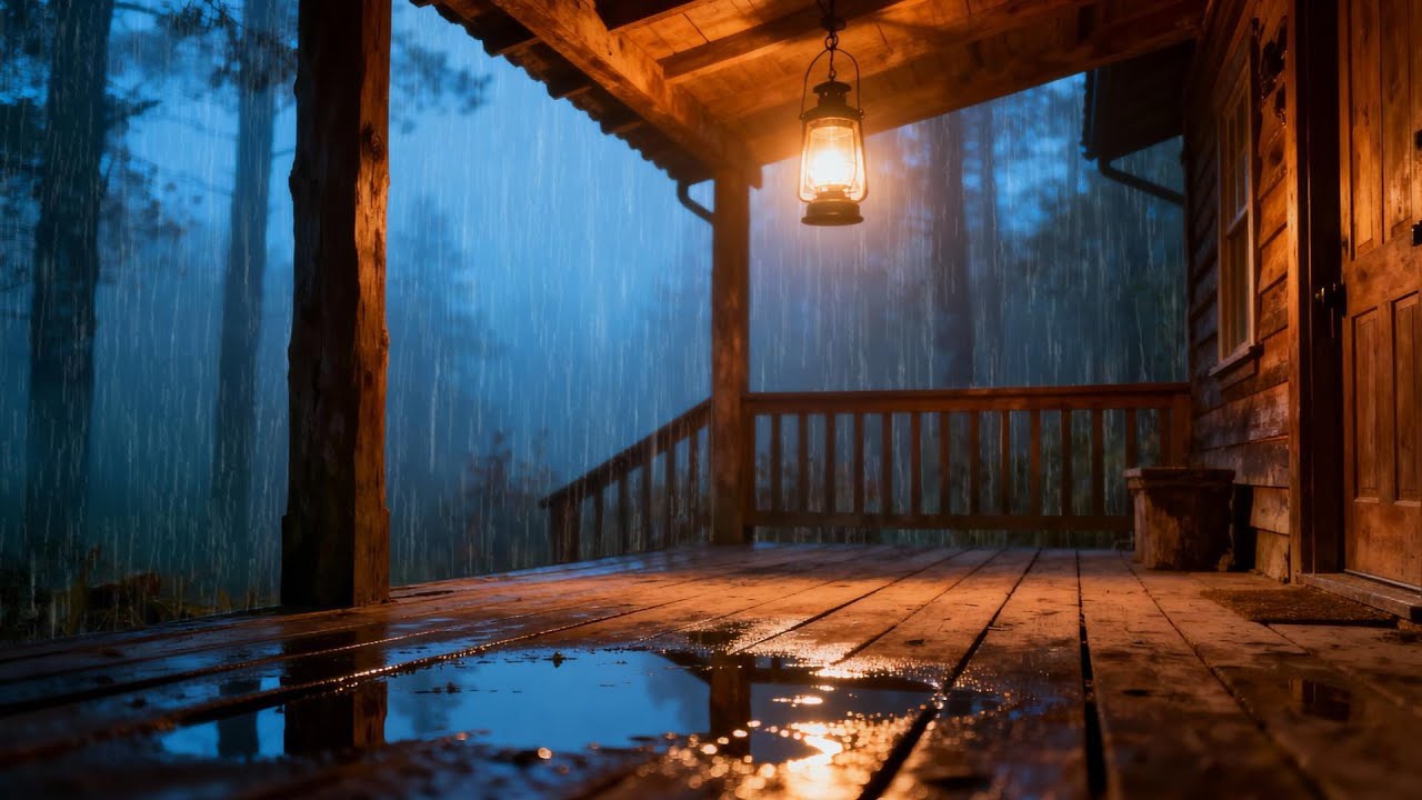 Rainy Cabin Porch Ambience 🌧 Gentle Rain & Warm Lantern Light for Sleep, Relaxation & Focus