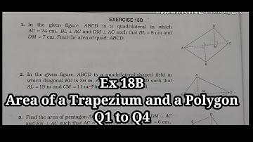 Area Of Trapezium And A Polygon | Exercise 18B  Q1 To Q4 in hindi RS Aggarwal class 8 |Rajmith Study