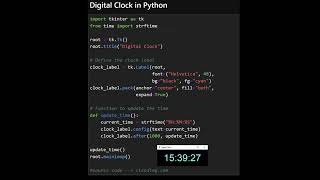 Digital clock in python #ai #python #datascience