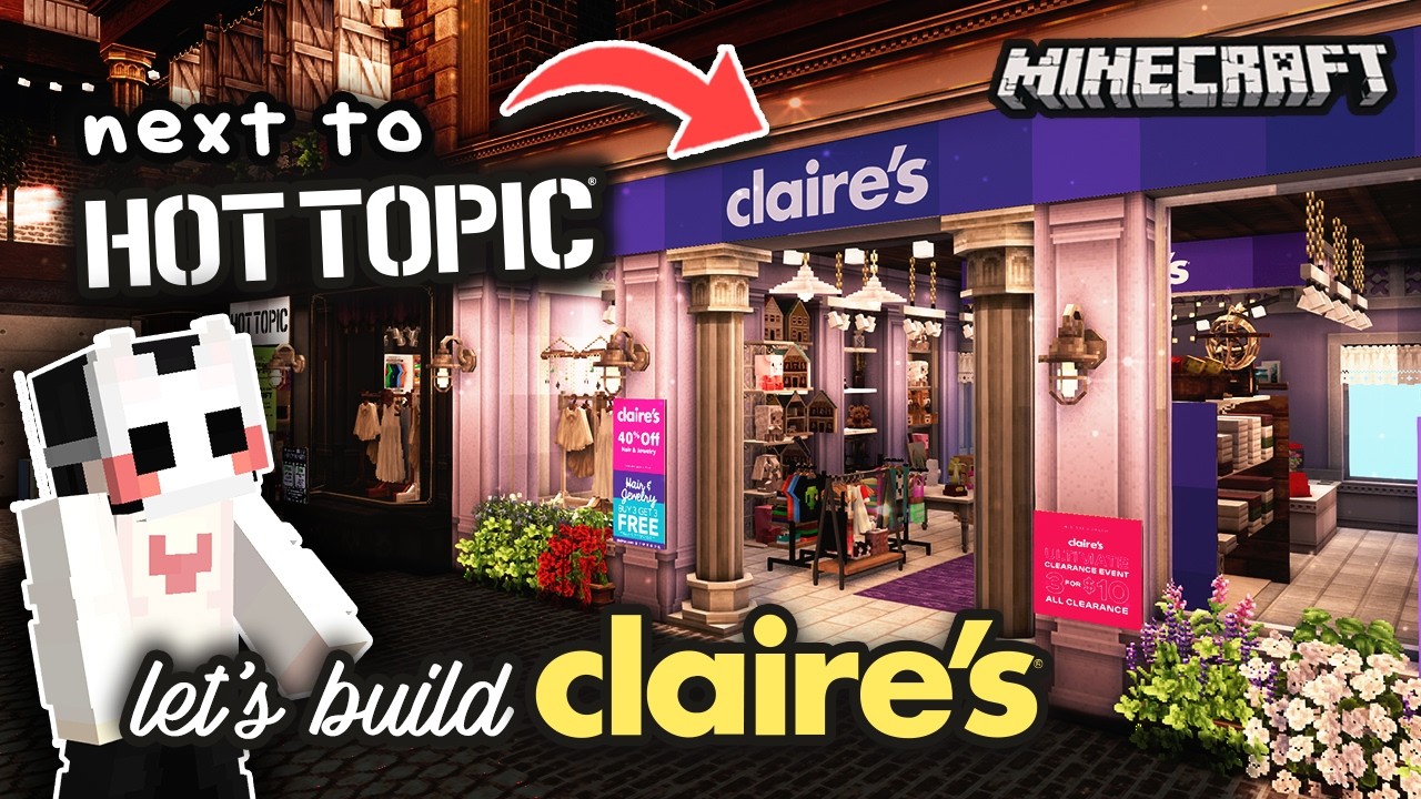 I built CLAIRE'S next to HOT TOPIC in my Modded Minecraft Town