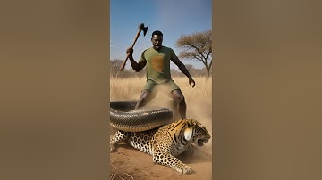 Will the man manage to save the leopard from the snake? 👨🐆🐍❓ 남자가 표범을 뱀에게서 구해낼 수 있을까요? #rescue