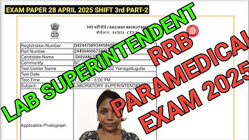 RRB LAB SUPERINTENDENT QUESTION PAPER 2025 PART 2