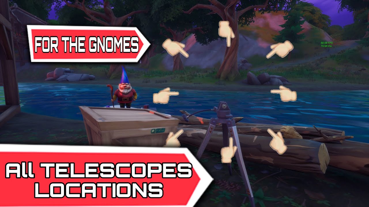 All Telescope Locations! All Gnome Locations, FOR THE GNOMES! - Hidden Challenge Fortnite 40000 XP
