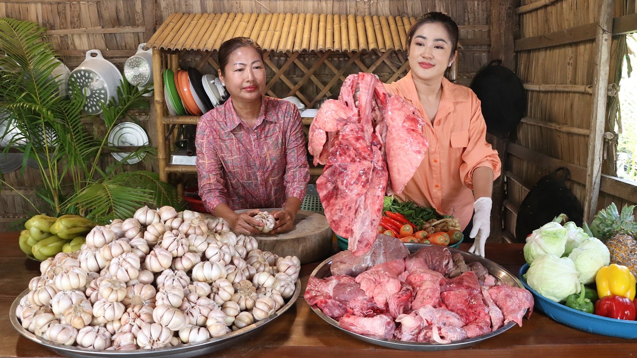 Countryside Vlog: Yummy Pork lungs cooking | Pickle garlic recipe