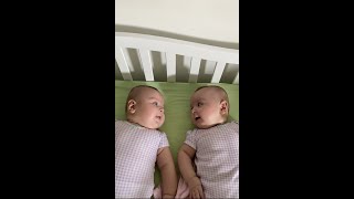 My Twins: 4 Months Old Twin Babies Talking to Each Other. Talk #1