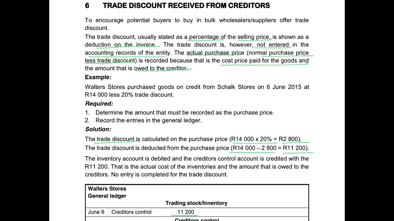 GRADE 9, 10, 11 AND 12 ACCOUNTING - Theory of trade discount received