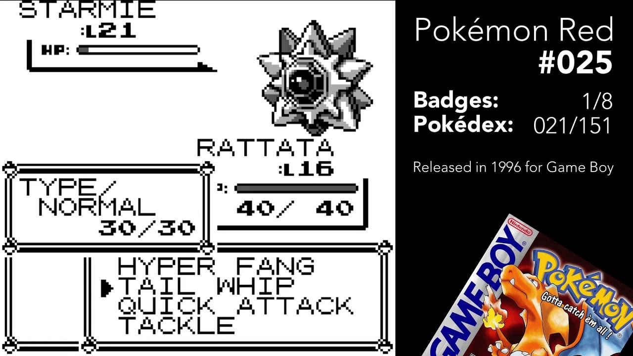 Pokemon Red 025 Misty’s Gym in Cerulean City, leader battle for CASCADE BADGE - Walkthrough Gameplay