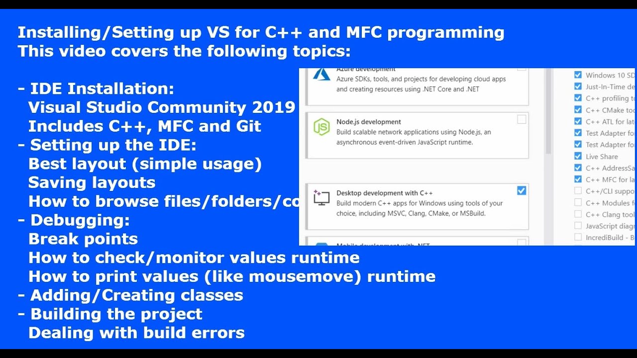 How To Install Set Up Visual Studio 19 For Mfc C Video Free Ide Compiler Download Youtube