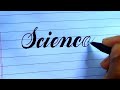 Write the word science  in script writing  cursive writing  science  rua sign writing