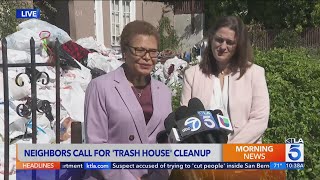 Mayor Bass says cleanup of Los Angeles 'trash house' will begin 'today'