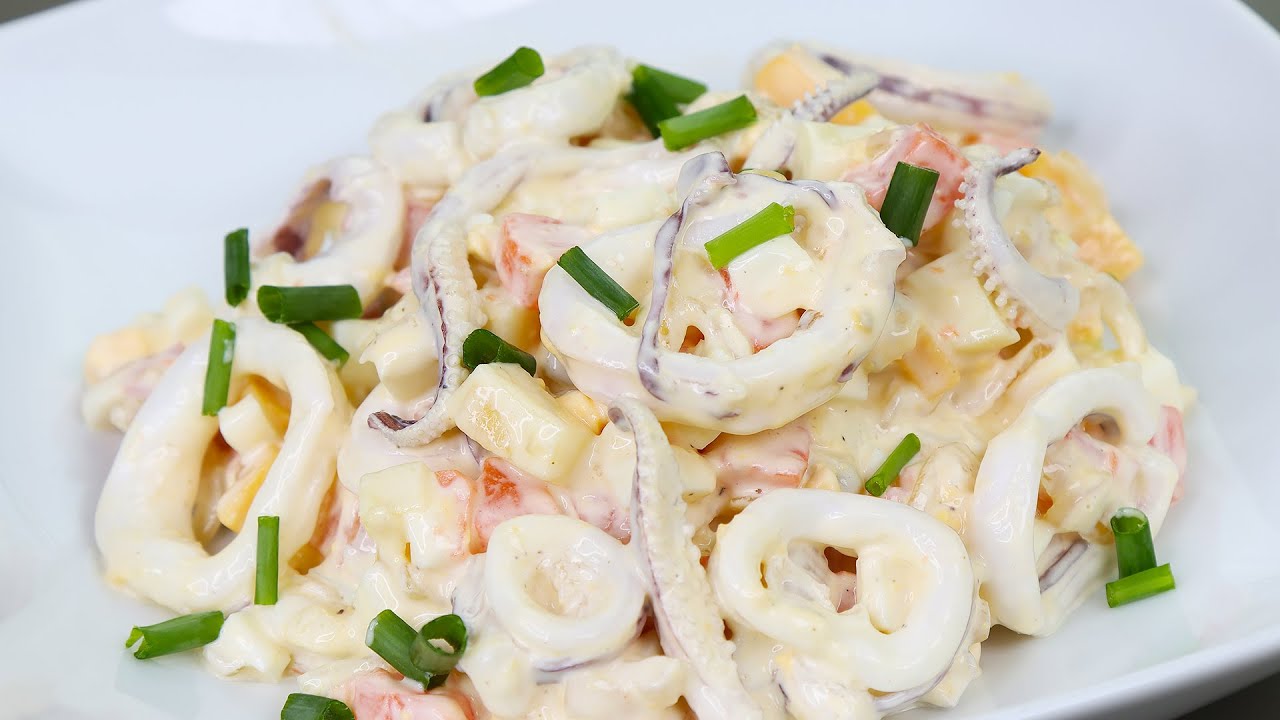 Салат из Кальмаров с Яйцом, Сыром и Майонезом. Рецепт Вкусного Салата, Едят Даже Дети!