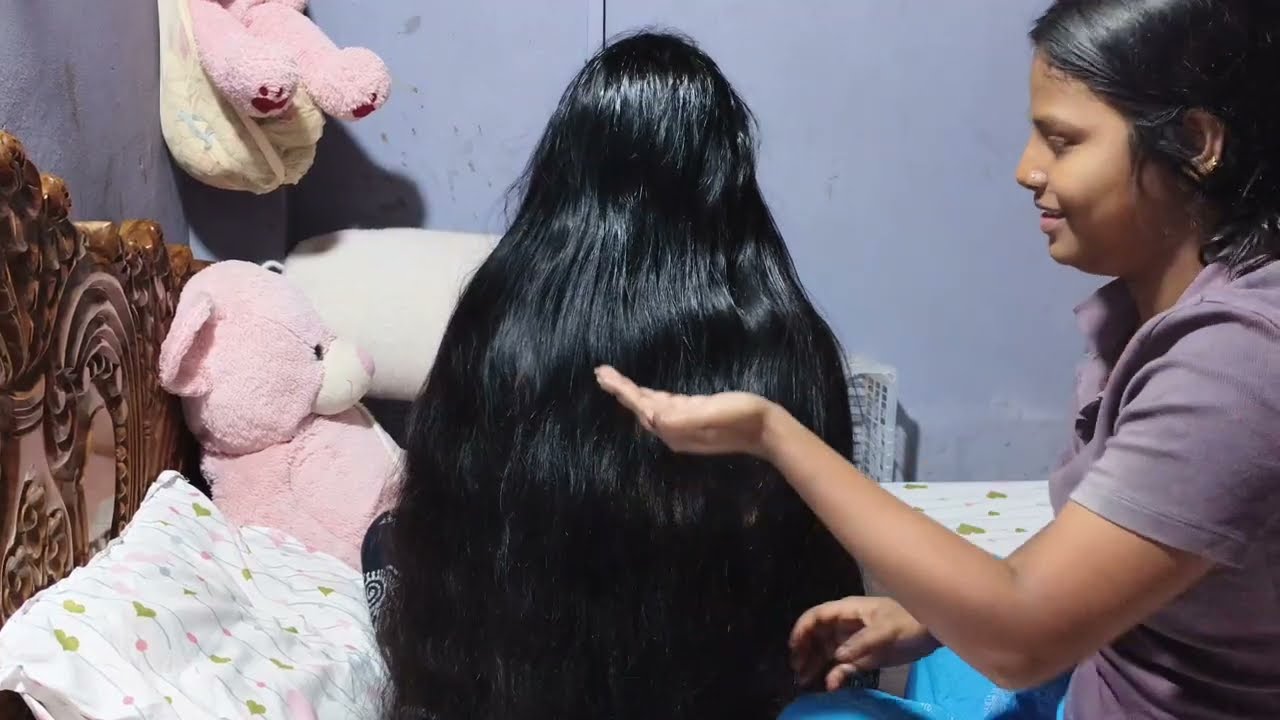 Long hair oiling combing massage lice combing hairstyle by sister ASMR full video 