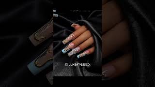 3d flower gold armor blue french nails #nailsart #3dflowernails #nails #frenchnails #oceannails
