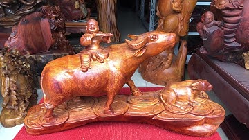 Tượng Gỗ Tiểu Đồng thổi Sáo Cưỡi Trâu gỗ Hương -0979935314 - Tượng Gỗ Xuân Lộc