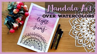 Mandala Art and Calligraphy over Watercolor Background // Art Therapy