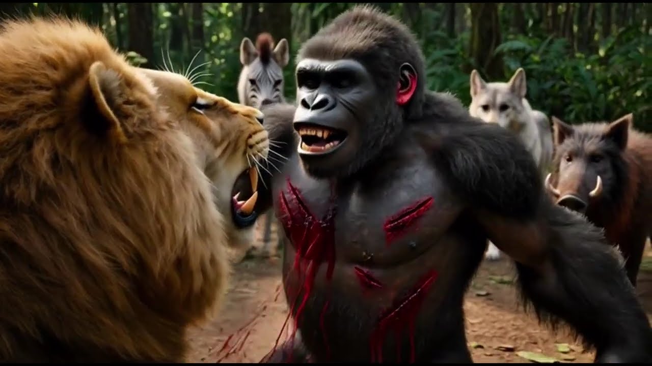 Lion Fights for Justice – Gorilla’s Reign of Terror Ends in Jungle War! ⚔️🦍