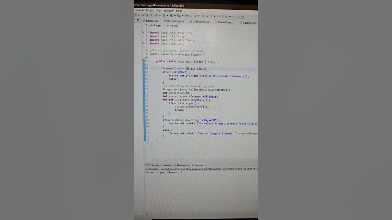Find the second largest element in the given array#java#coding - YouTube