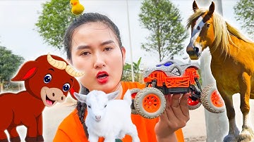 Changcady và xe khủng long tê giác, thử sức cùng các con vật: con cừu, con trâu, con dê, ngựa