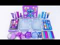 Purple vs Blue Slime 💜💙 Stitch Makeup Mixing Into Clear Slime ASMR | Satisfying Color Battle