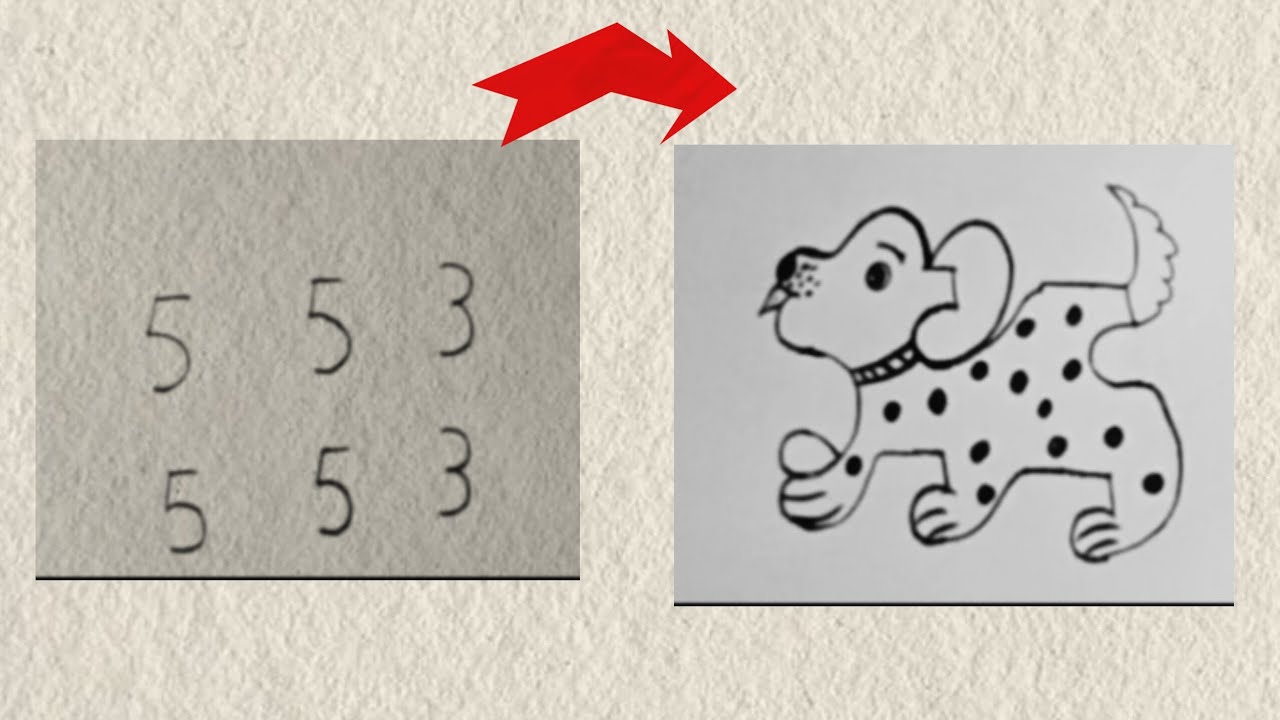 How to draw dog Easy | dog drawing from number 5555 | drawing with number