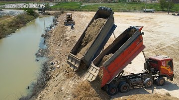 New Action, Best Project! Operator Skills Bulldozer Push Soil & Operating Dump Truck Unloading