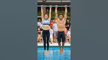Ultimate Pull-Up Bar Clash Over the Pool #pullupbar #pullups #철봉 #femalefighter #피겨 #beauty
