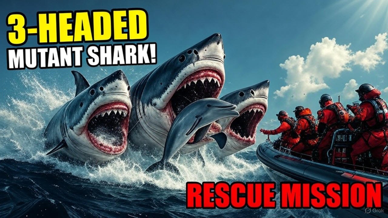 Brave Heroes Save Lazy Dolphin from the Mutant 3-Headed Shark’s Deadly Attack