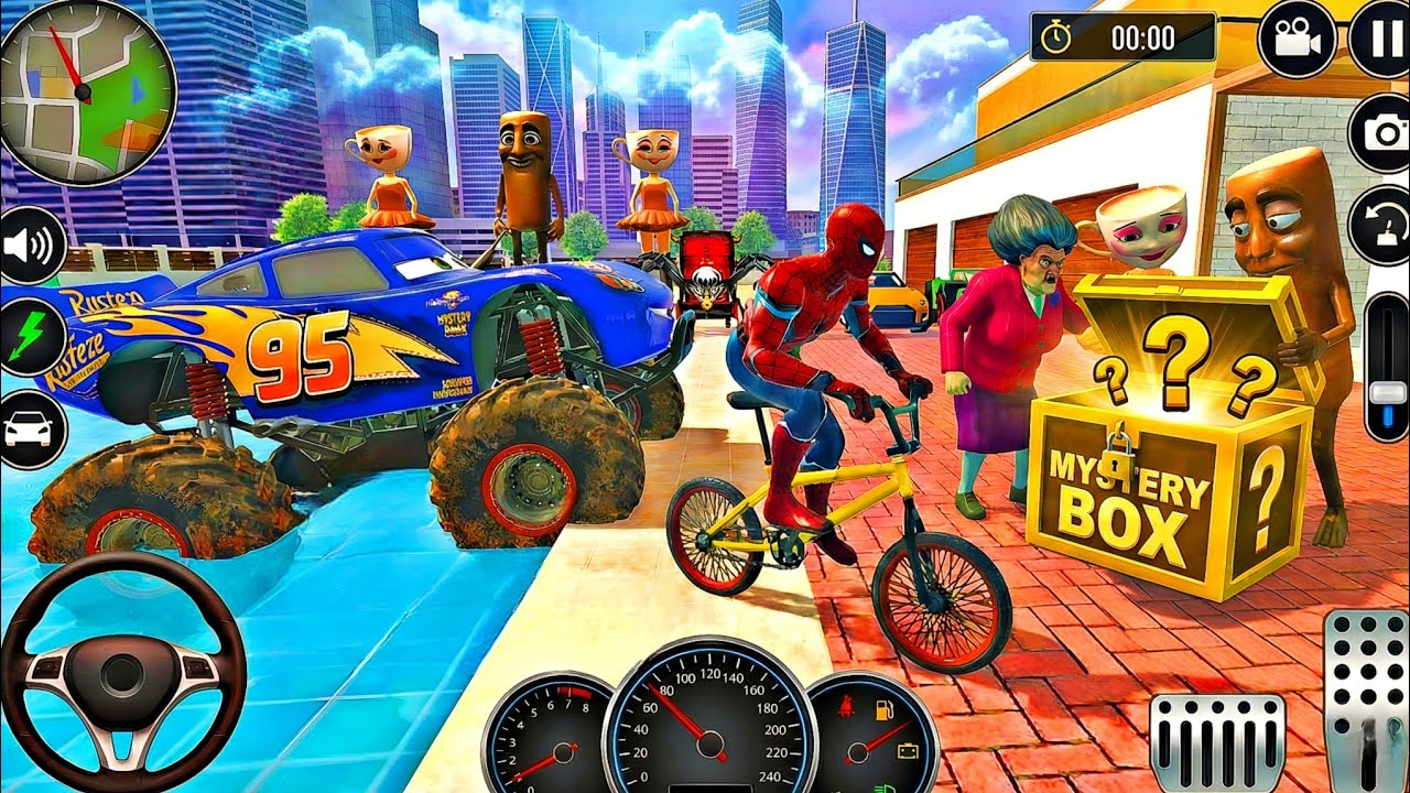 🥰Spiderman Monster Mc Queen Car🦚Tung Tung & Scary Teacher Fight 🥰 Lot's Modified Police Car Showroom
