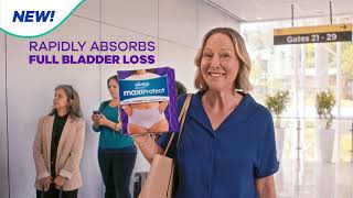 Introducing New MaxiProtect by Always Discreet! Rapidly Absorbs Full Bladder Loss