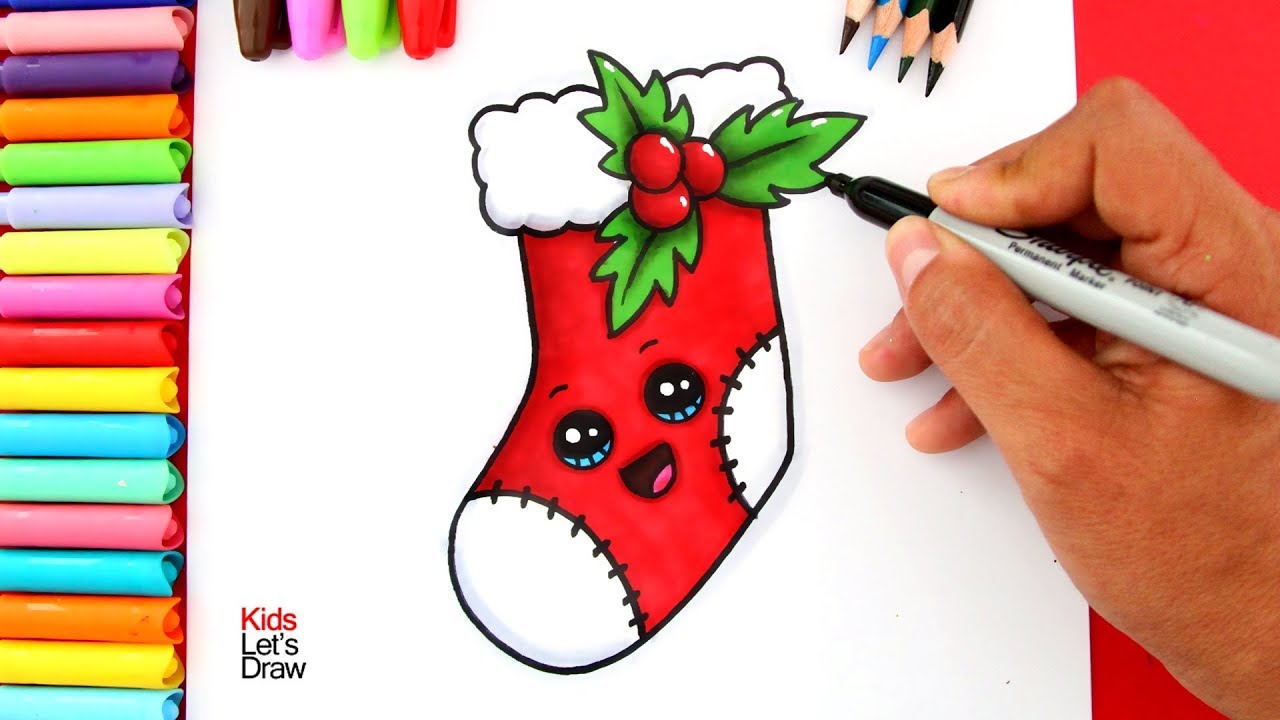 How to draw and paint a Cute CHRISTMAS STOCKING (Christmas Sock) - thptnganamst.edu.vn