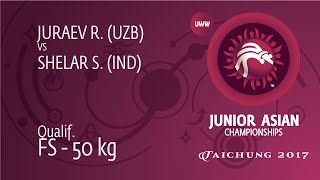 Qual. FS - 50 Kg: R. JURAEV (UZB) Df. S. SHELAR (IND) By TF, 10-0 Qual. FS - 50 Kg: R. JURAEV (UZB) Df. S. SHELAR (IND) By TF, 10-0