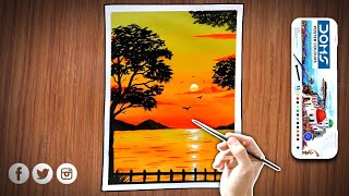 Amazing sunset painting with poster colour || Easy Sunset painting #shorts