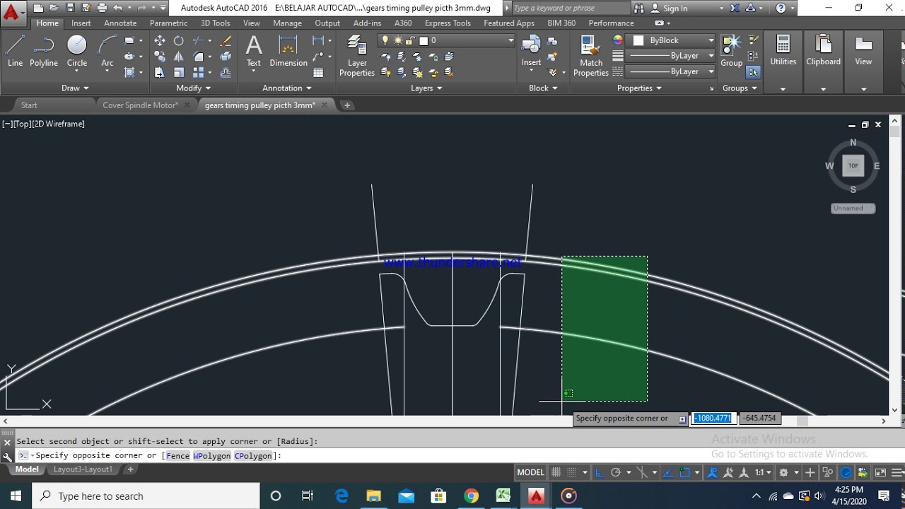 belajar autocad drawing gear timing pulley picth 3mm YouTube