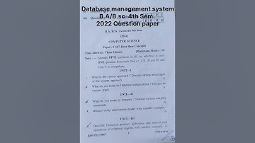 Question paper :- CS-07 : Database management system||B.A/B.sc (General)4 semester ||  PU