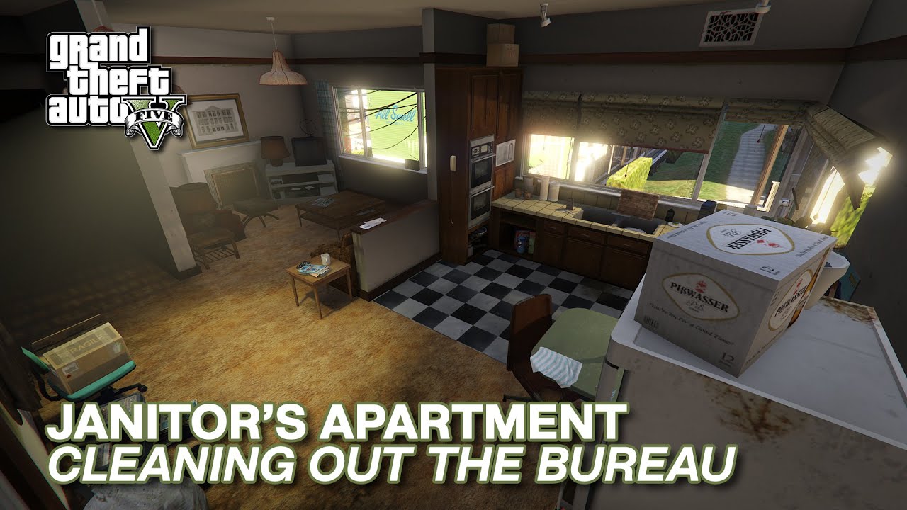 Janitor's Apartment from 'Cleaning Out the Bureau' - First Person Interior Tour | GTA 5 Enhanced