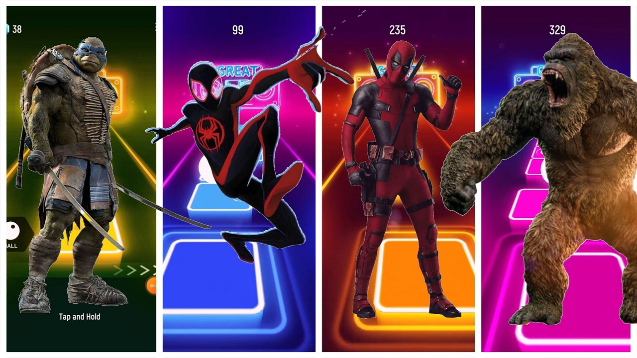 ninja turtles vs spaider men vs dedpul king kong tailis hop rush