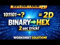 Binary to Hexadecimal Shortcut 🔥 | 5 Sec Trick (SSC,Railway, Bank ,Other Exams)| Worksheet Solution
