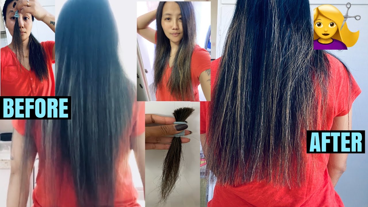 How to cut 💇‍♀️your hair straight at home!!easy hair cut tutorial ️ ...