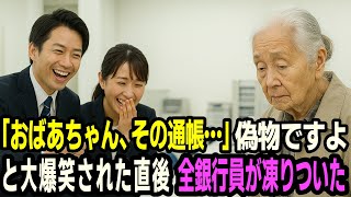 「おばあさん、その通帳…偽物ですよ」――大爆笑された直後、黒塗りの車からスーツの男たちが降りてきて、全行員が凍りついた。。。