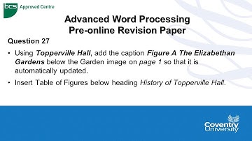 ECDL Coventry University: Advanced Word Pre-online Revision Paper - Question 27 Captions