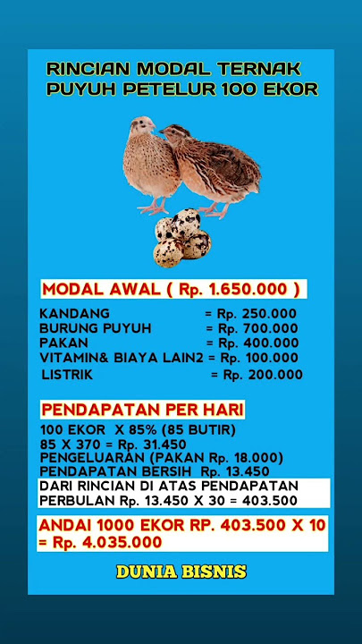 Modal Dan Keuntungan Ternak Puyuh Petelur 100 Ekor #ternakpuyuh #peternaksejahtera #fyp #viralvideo