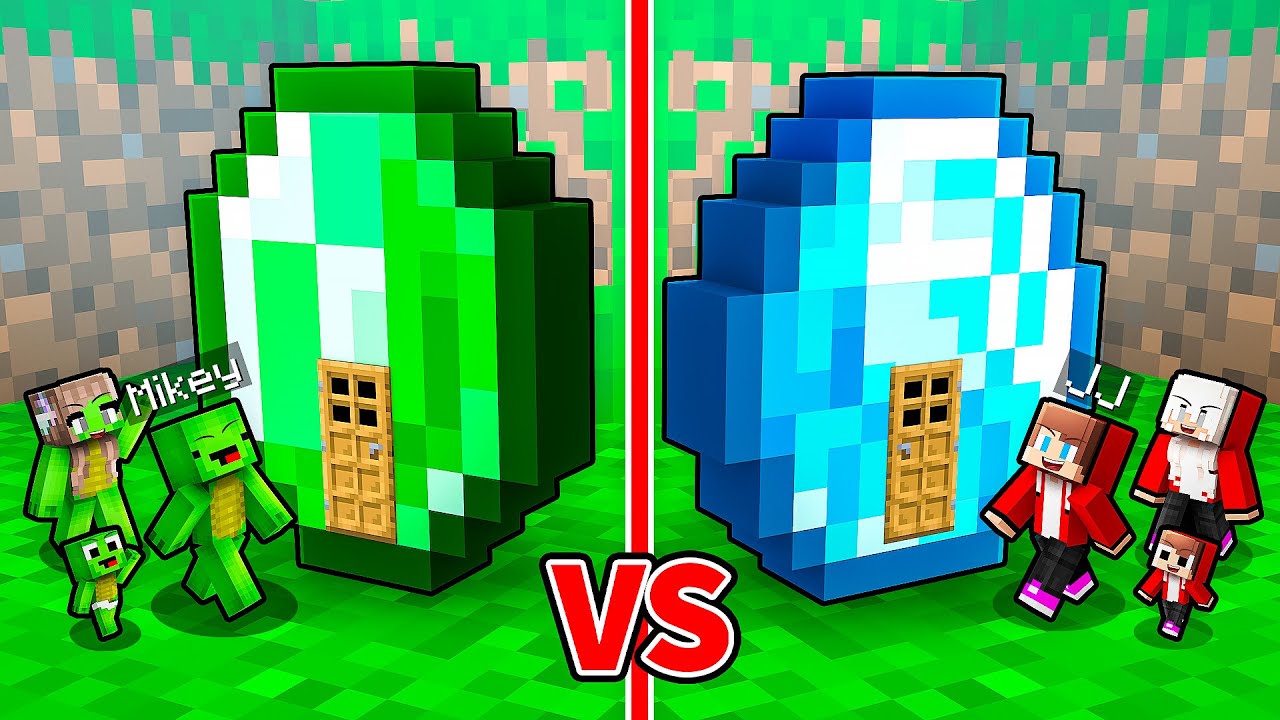JJ and Mikey: EMERALD vs DIAMOND Tiny Base Family Battle in Minecraft - Maizen