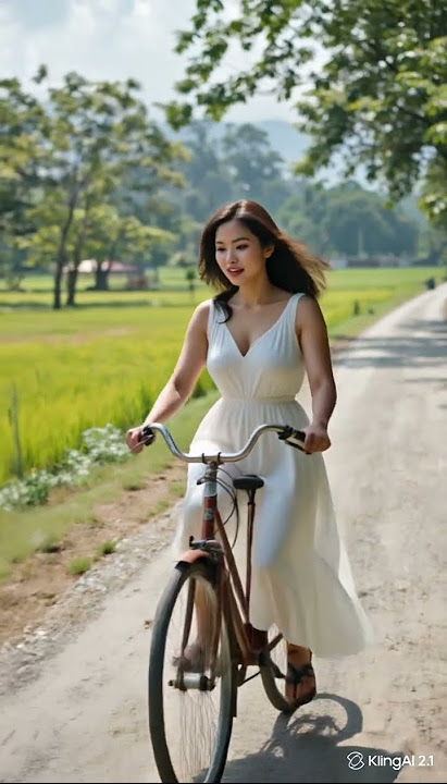 WANITA CANTIK NAIK SEPEDA ONTEL #aivideo #wanitacantik #suasanapedesaan #shorts #rurallife