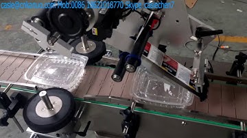 indent plastic container top labeling video USA top flat labeling machine label applicator